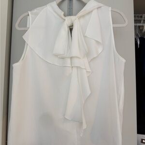 Zara White Ruffled Bow Blouse